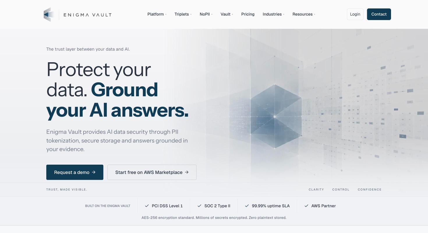 The Enigma Vault homepage