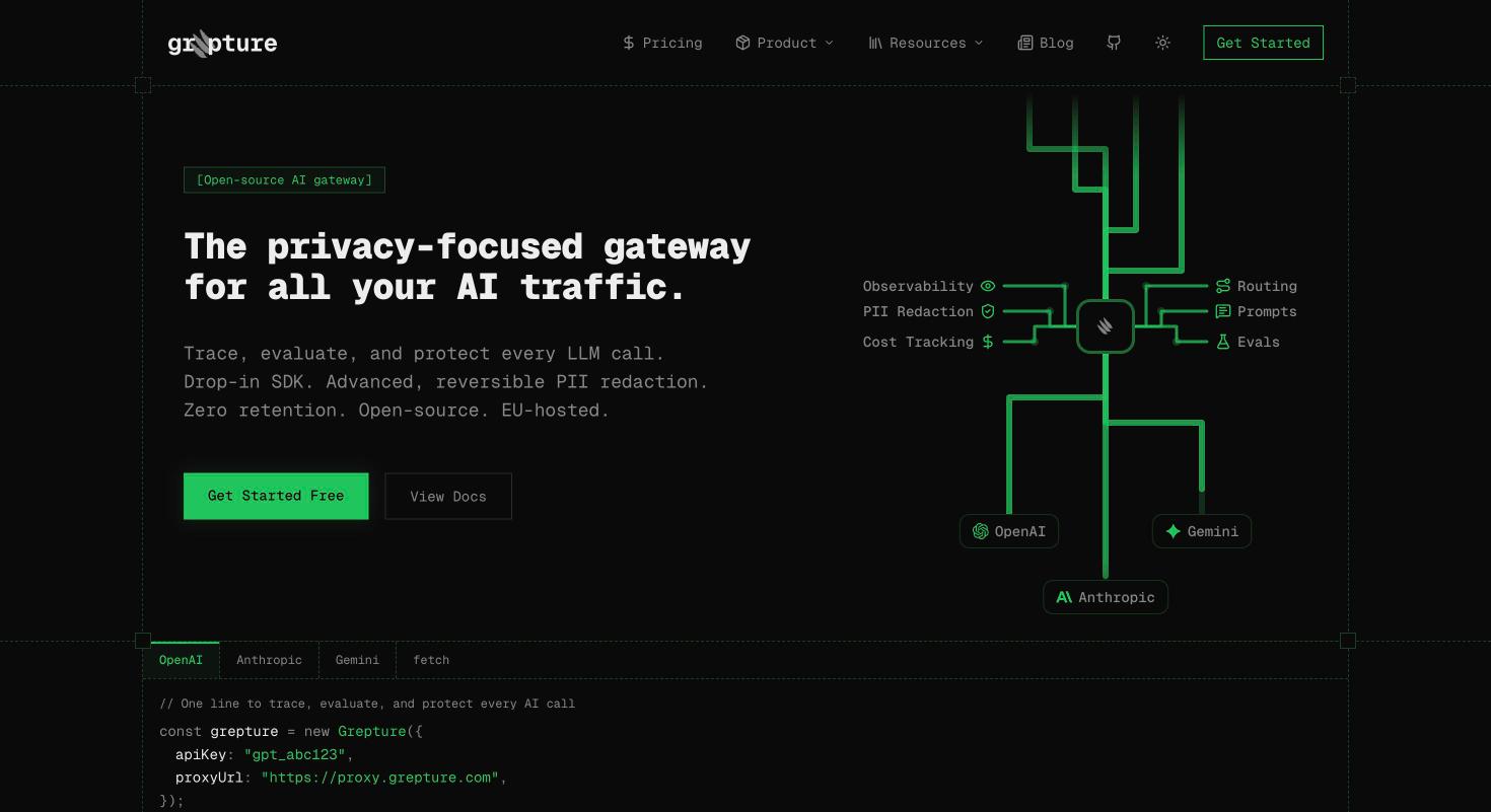 The Grepture homepage