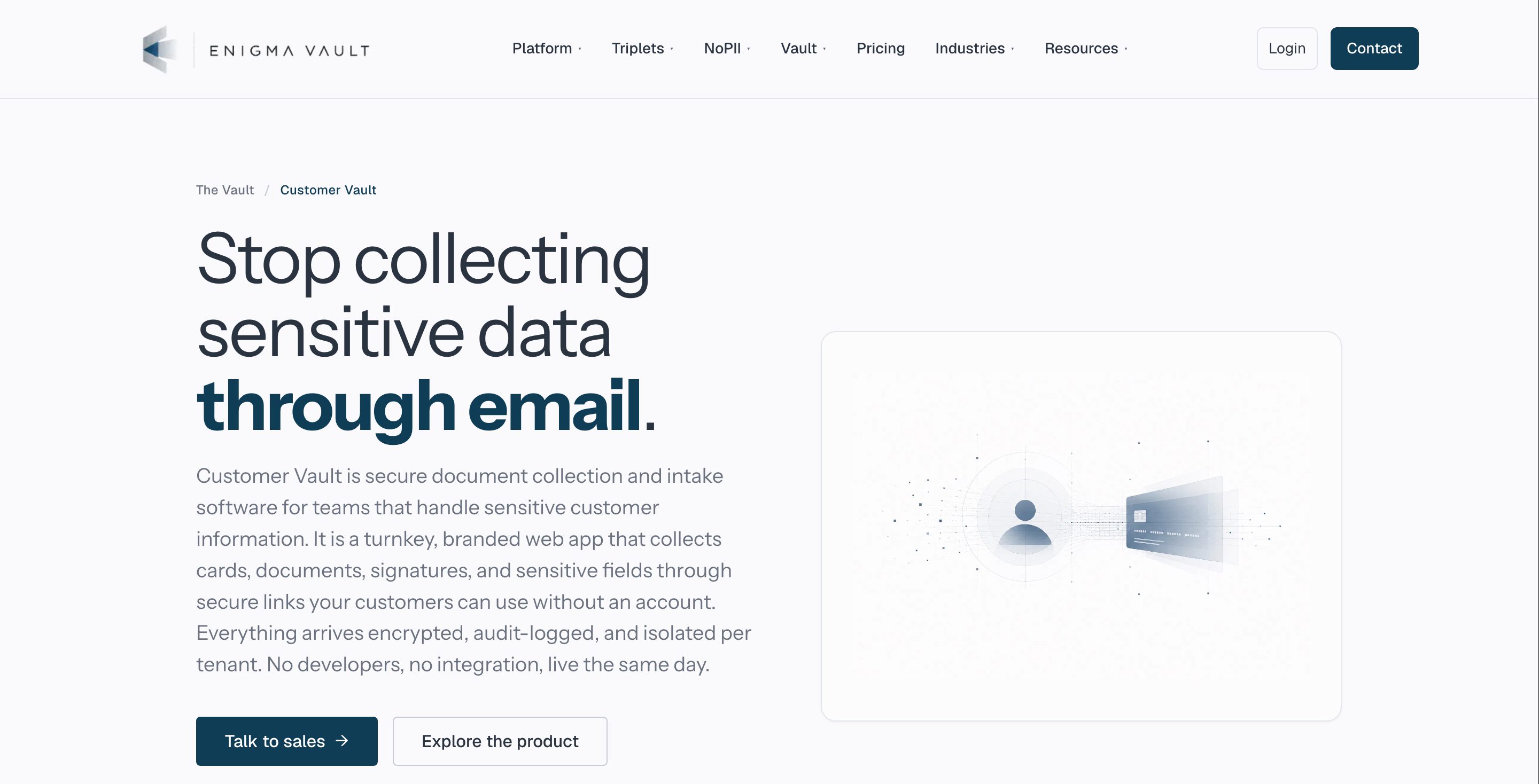 Enigma Vault Customer Vault page