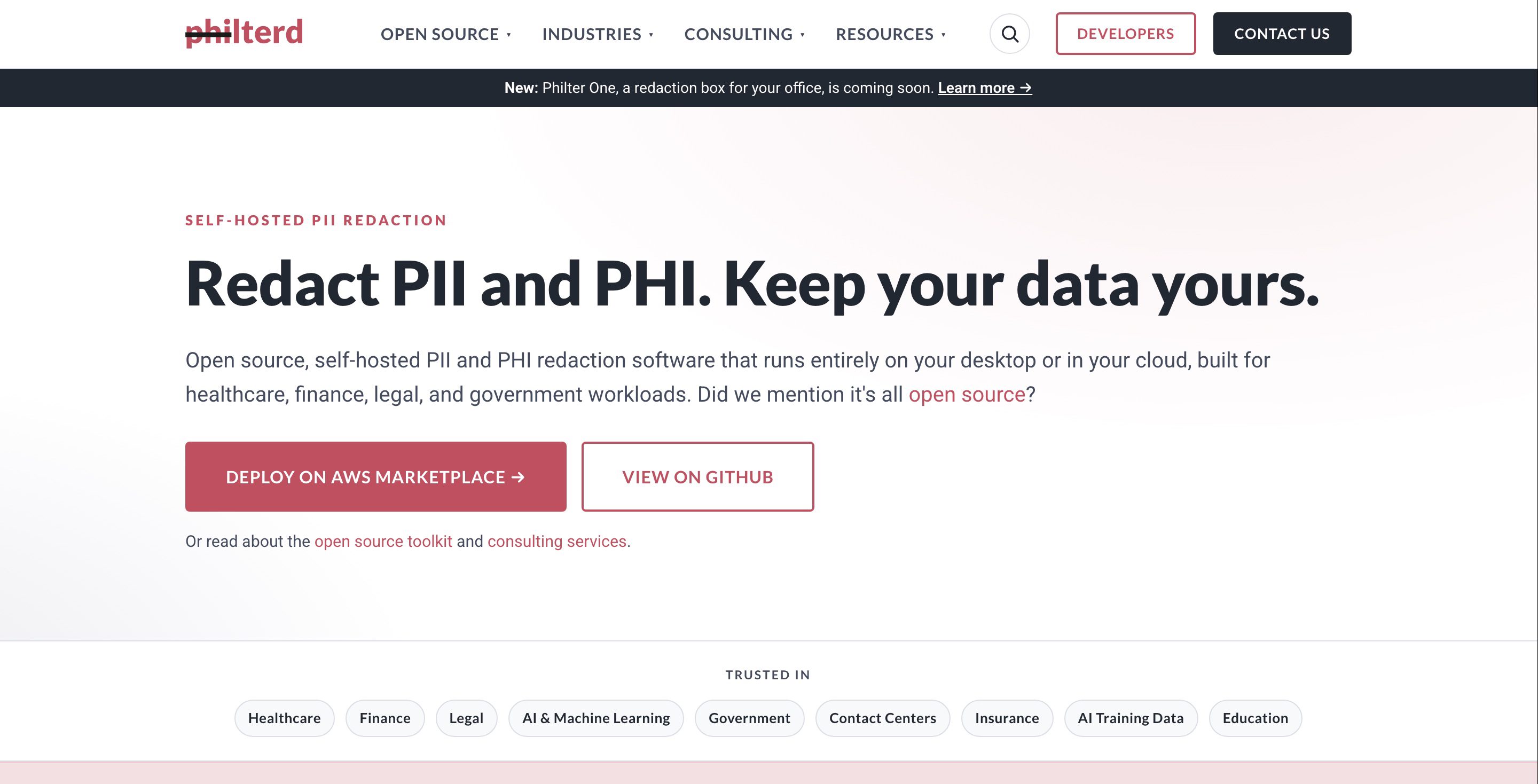 Philterd homepage