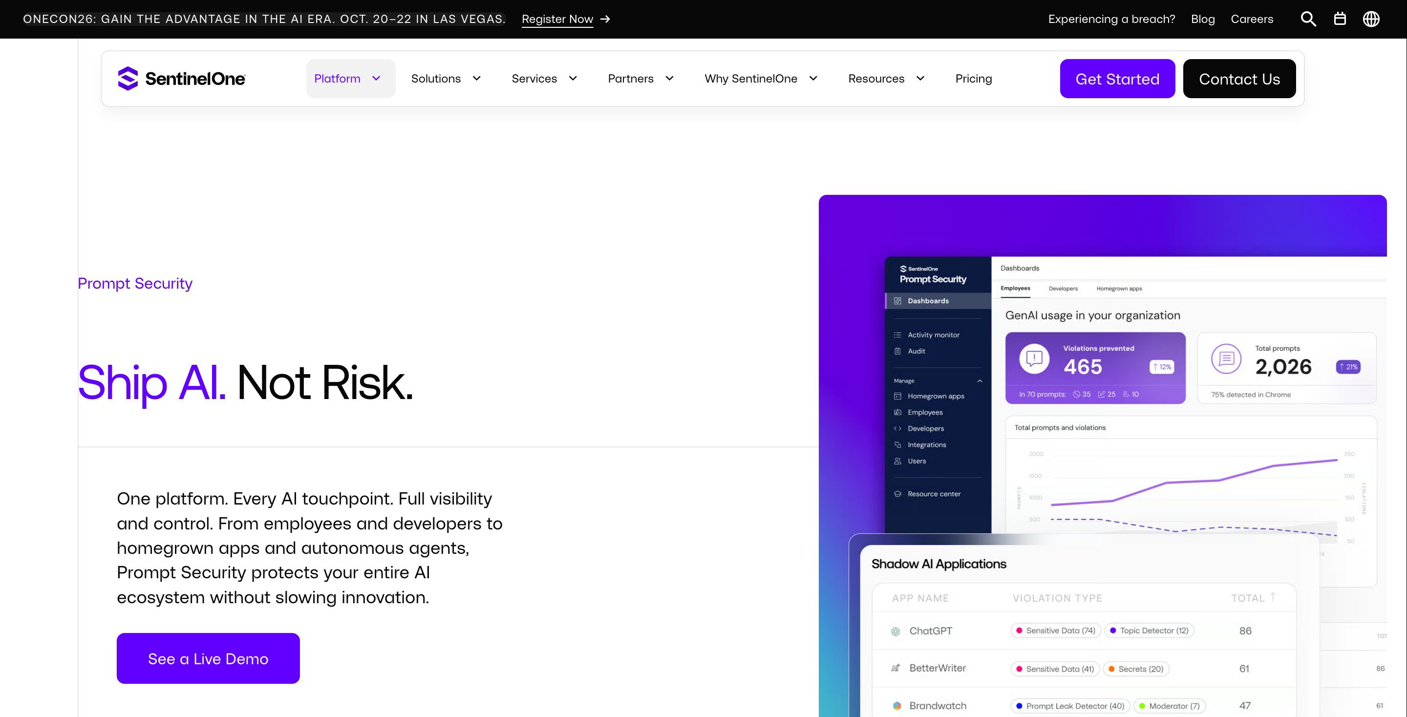 Prompt Security from SentinelOne homepage